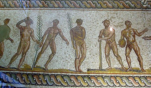 mosaïque représentant les vainqueurs avec leur branche de palmier